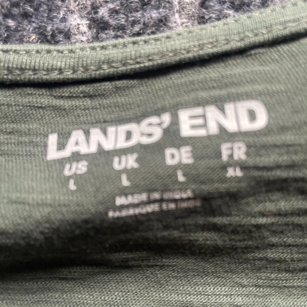 Land's End Women's Elbow Sleeve Slub Lace Trim T-Shirt 100% cotton Size L - Picture 5 of 6